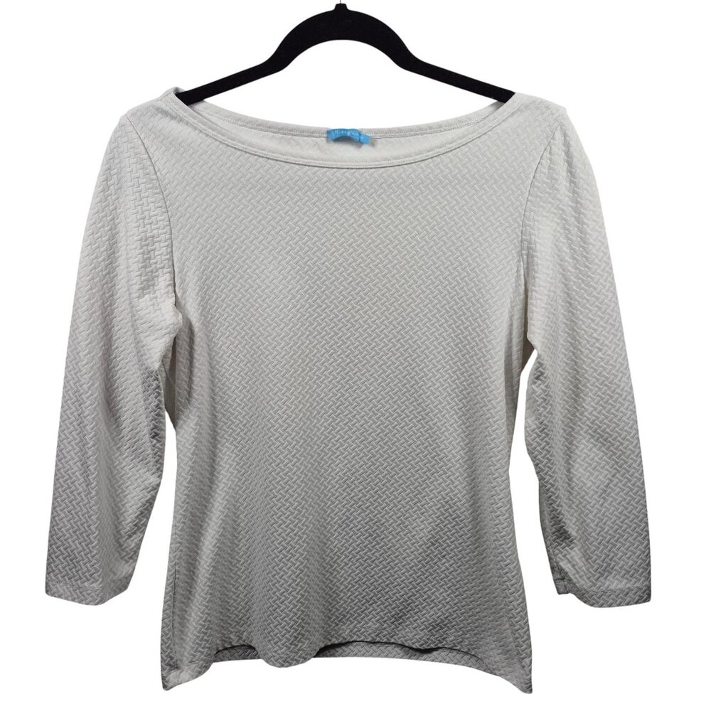 J Mclaughlin Top Womens Medium Blouse 3/4 Sleeve Stretch Textured Shirt Classic